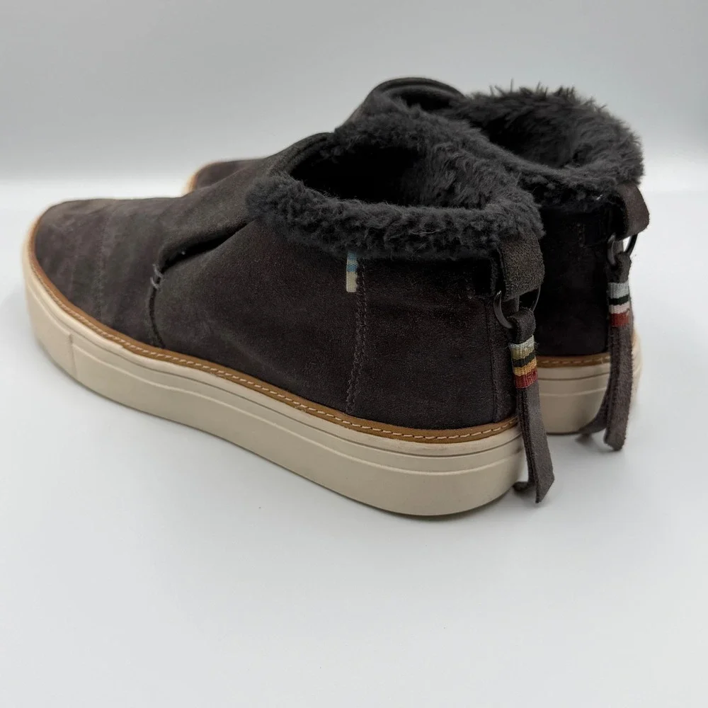 TOMS Jutti Suede Faux Fur Lined Slip On High Top‎ Sneakers Grey Womens 8.5
